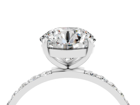 White gold Round Cut Moissanite Solitaire Ring with Pave Band and Four Prong Setting_16