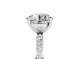White gold Round Cut Moissanite Solitaire Ring with Pave Band and Four Prong Setting_17