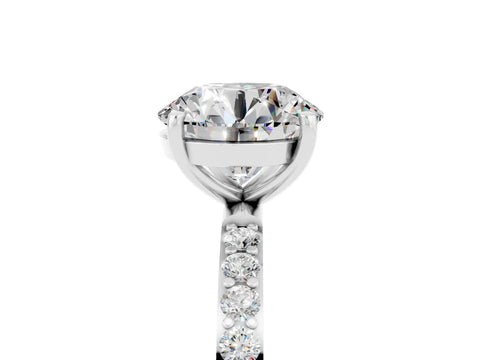 White gold Round Cut Moissanite Solitaire Ring with Pave Band and Four Prong Setting_17