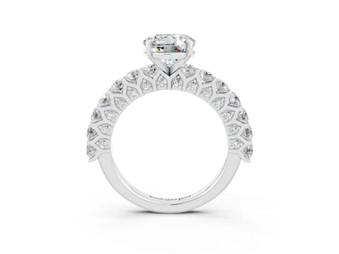 White gold Round Cut Moissanite Solitaire Ring with Shared Prong Pavé Band and Four-Prong Setting_3