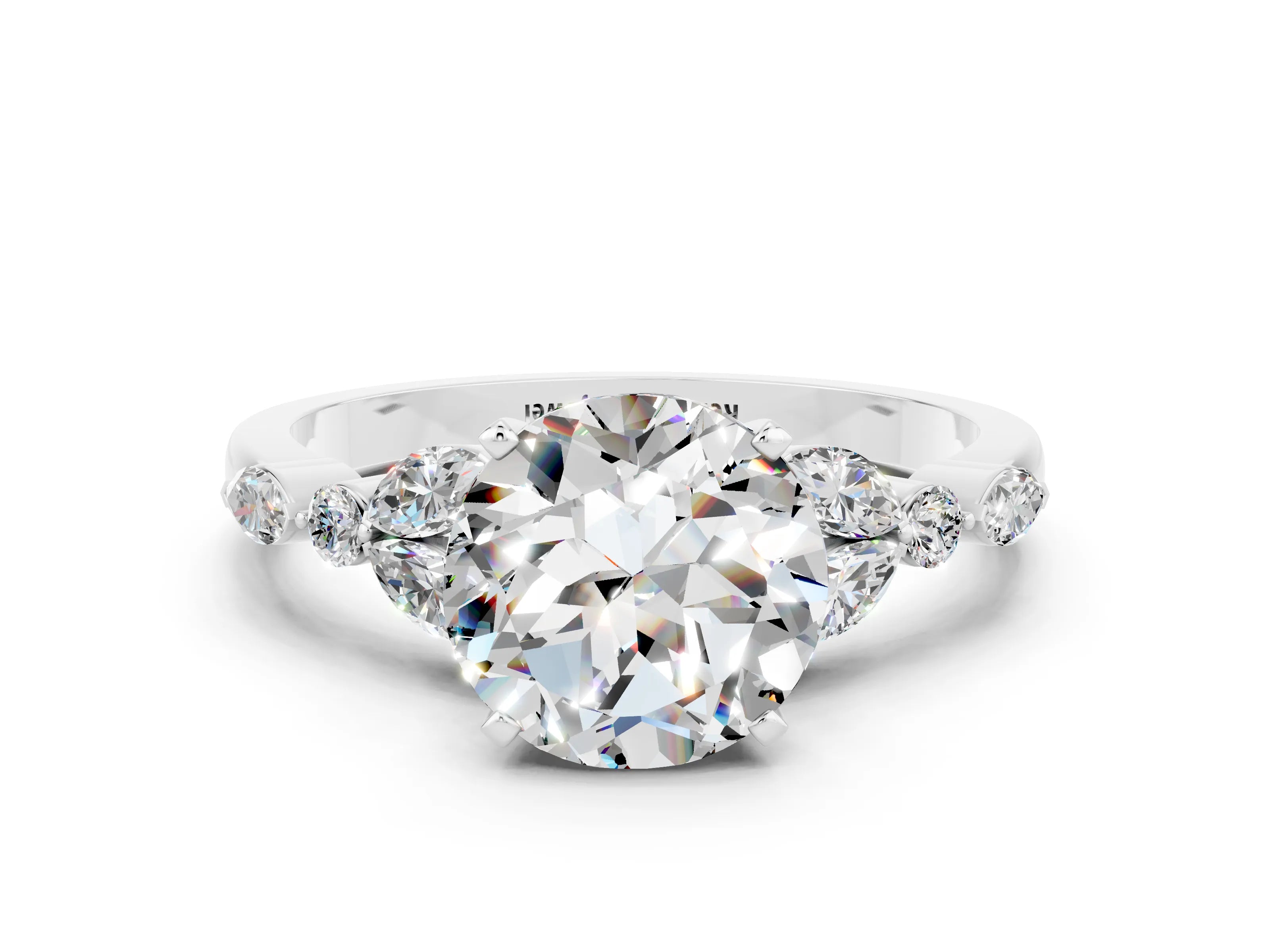 White gold Round Cut Moissanite Solitaire Ring with Side Stones and Four-Prong Setting_24