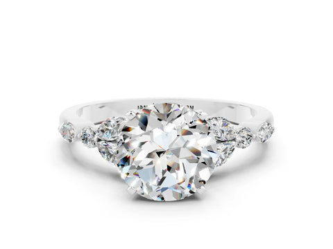 White gold Round Cut Moissanite Solitaire Ring with Side Stones and Four-Prong Setting_24