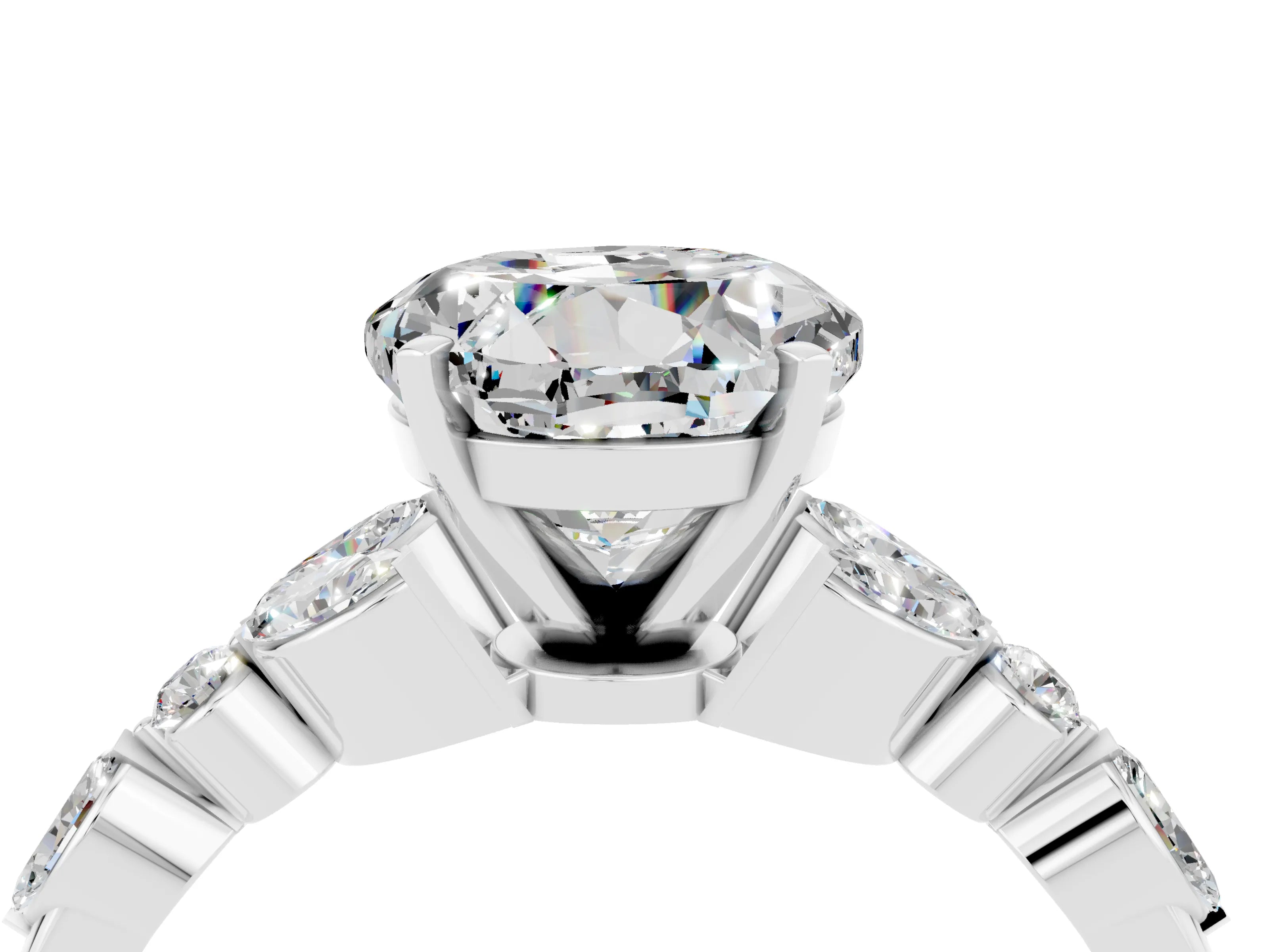 White gold Round Cut Moissanite Solitaire Ring with Side Stones and Four-Prong Setting_28