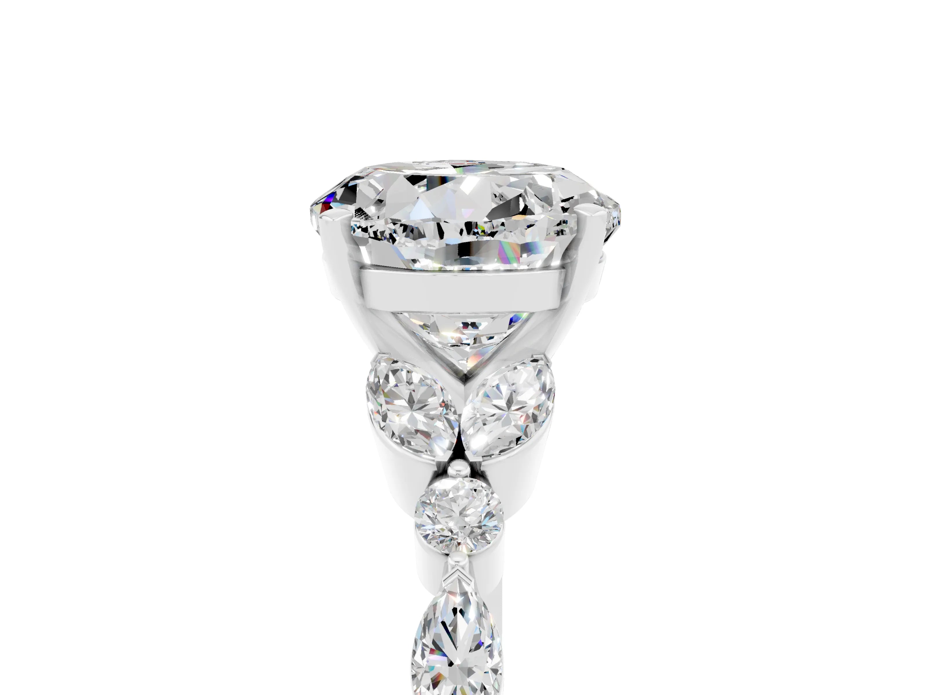 White gold Round Cut Moissanite Solitaire Ring with Side Stones and Four-Prong Setting_29
