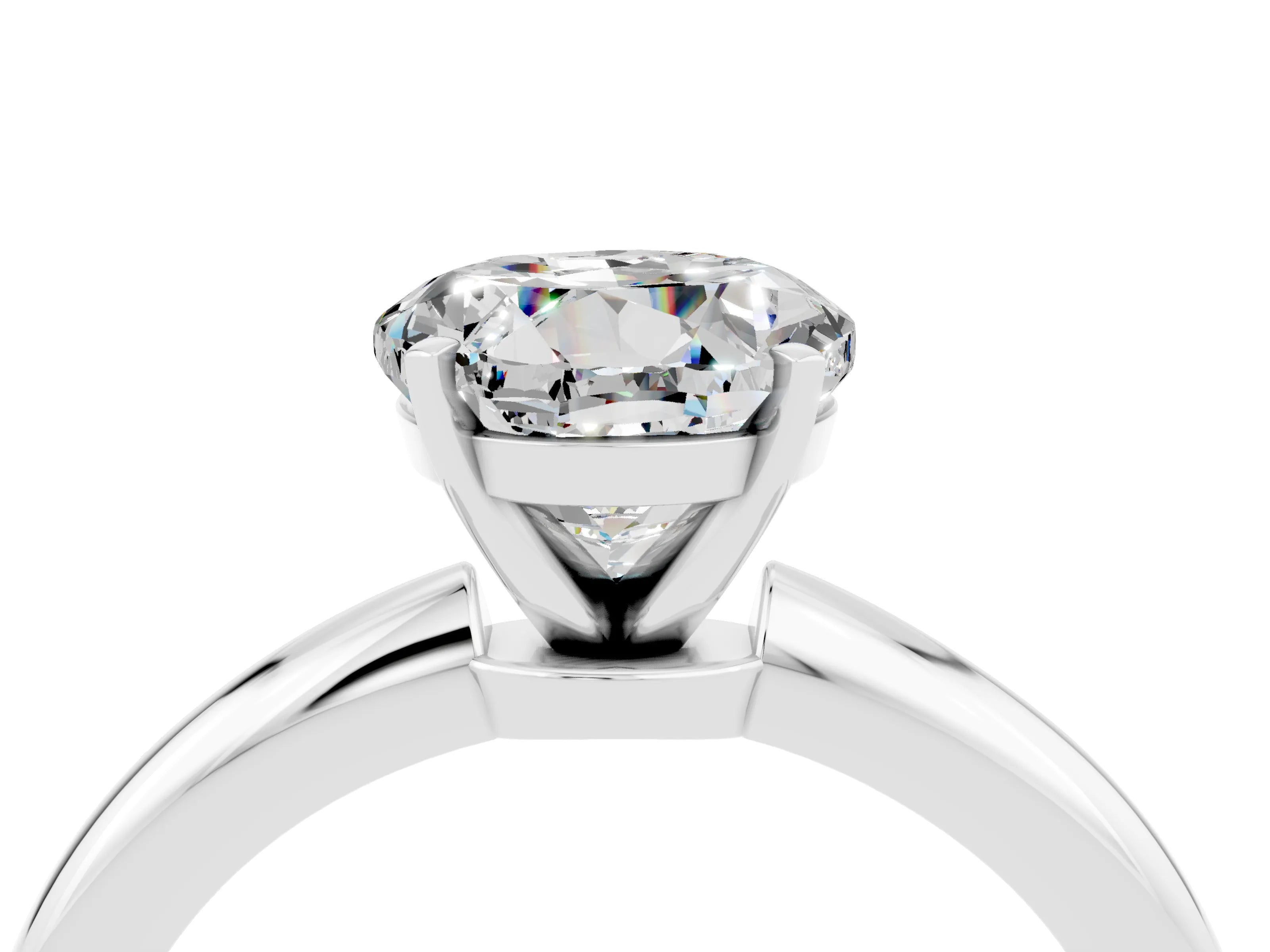White gold Round Cut Moissanite Solitaire Ring with Six-Prong Setting and Classic Band_16