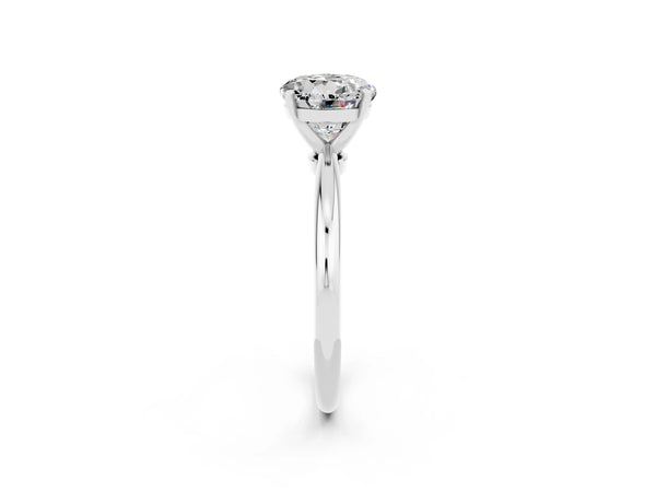 Silver Round Cut Moissanite Solitaire Ring with Six-Prong Setting and Classic Band