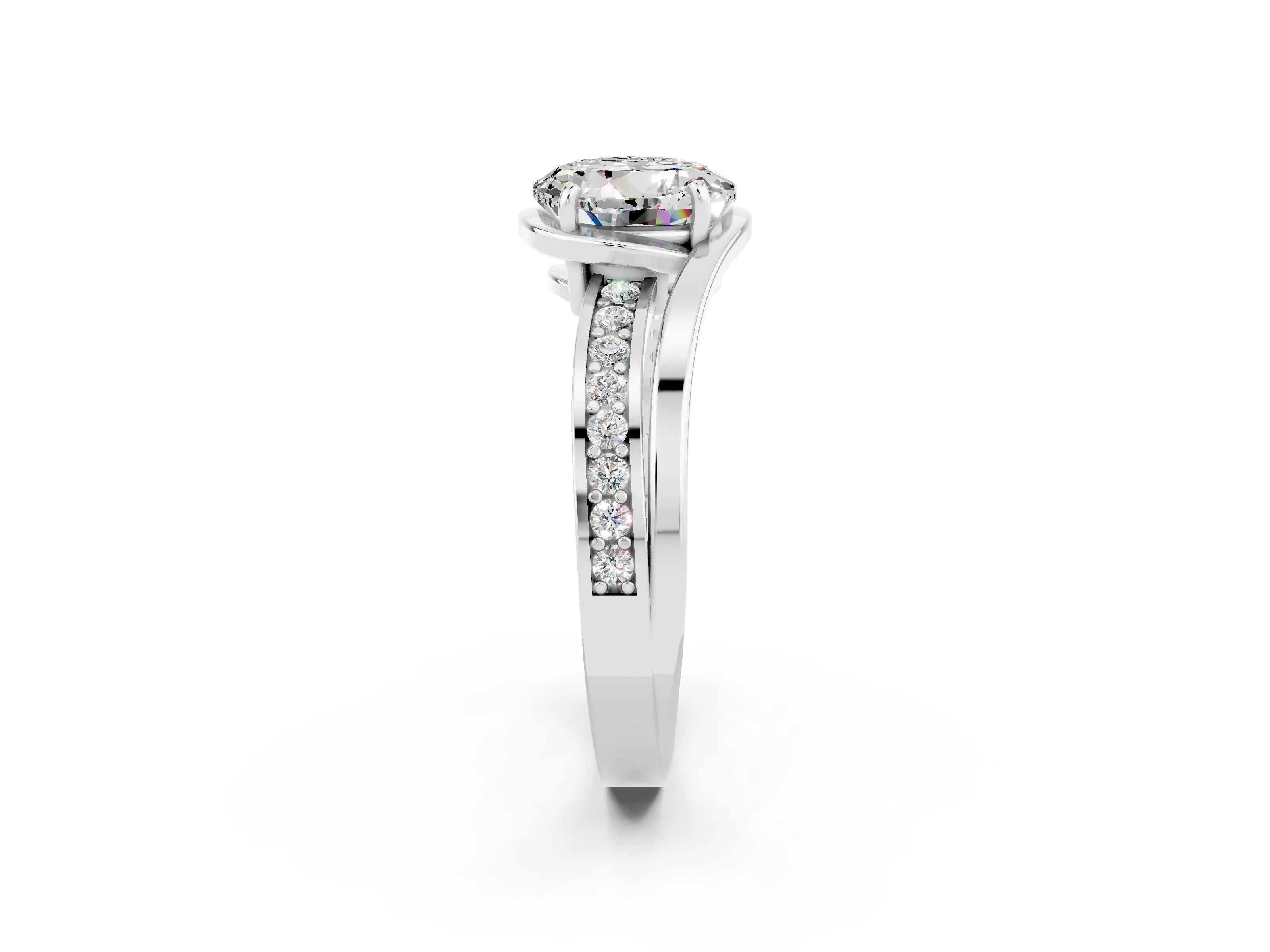 White gold Round Cut Moissanite Solitaire Ring with Split Shank and Prong Setting_2