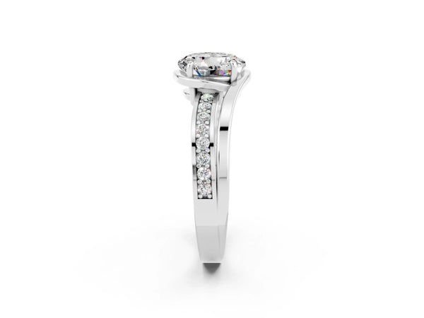 Platinum Round Cut Moissanite Solitaire Ring with Split Shank and Prong Setting