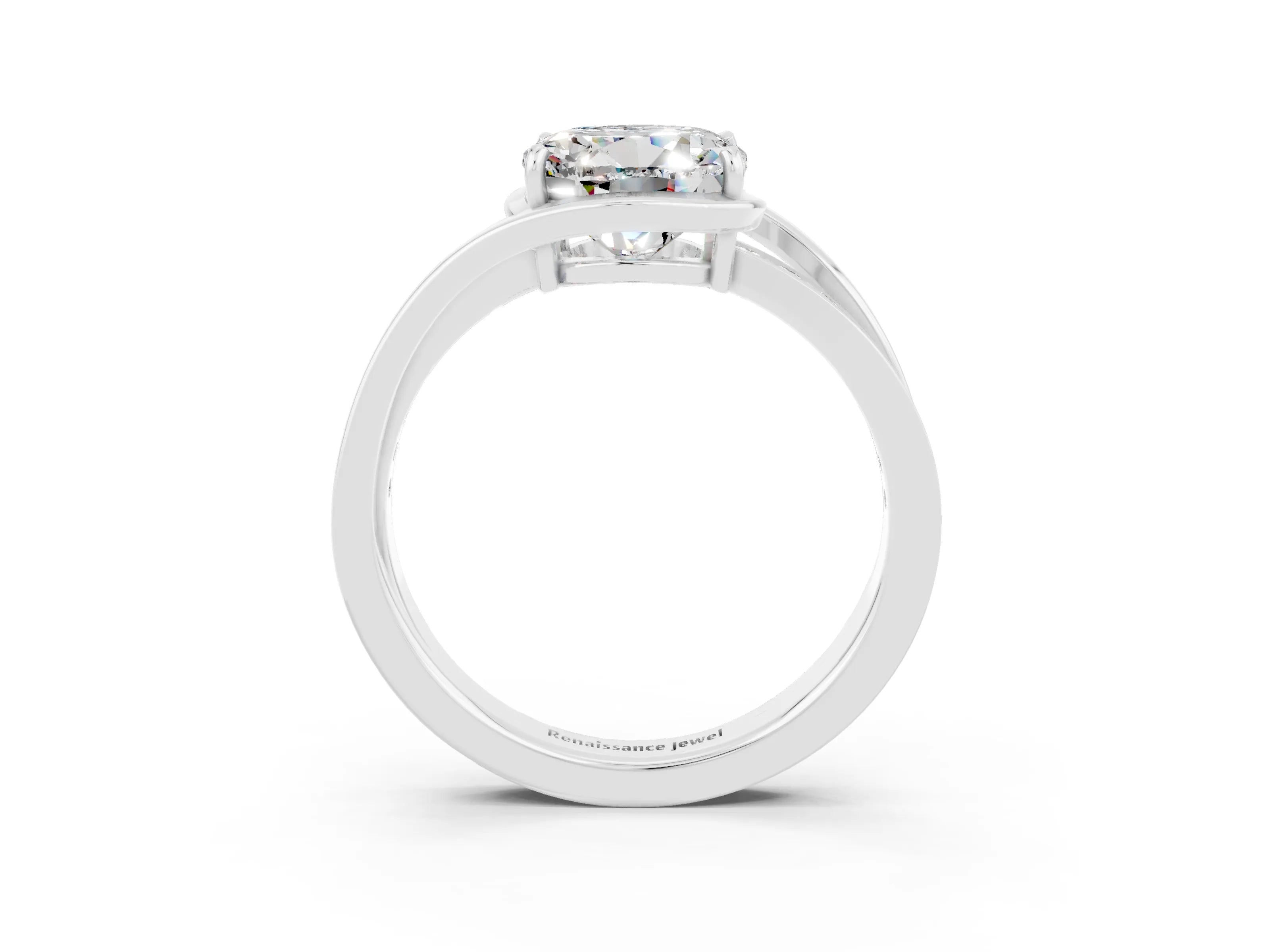 White gold Round Cut Moissanite Solitaire Ring with Split Shank and Prong Setting_3