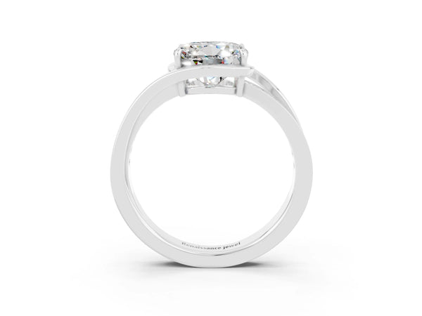 Silver Round Cut Moissanite Solitaire Ring with Split Shank and Prong Setting