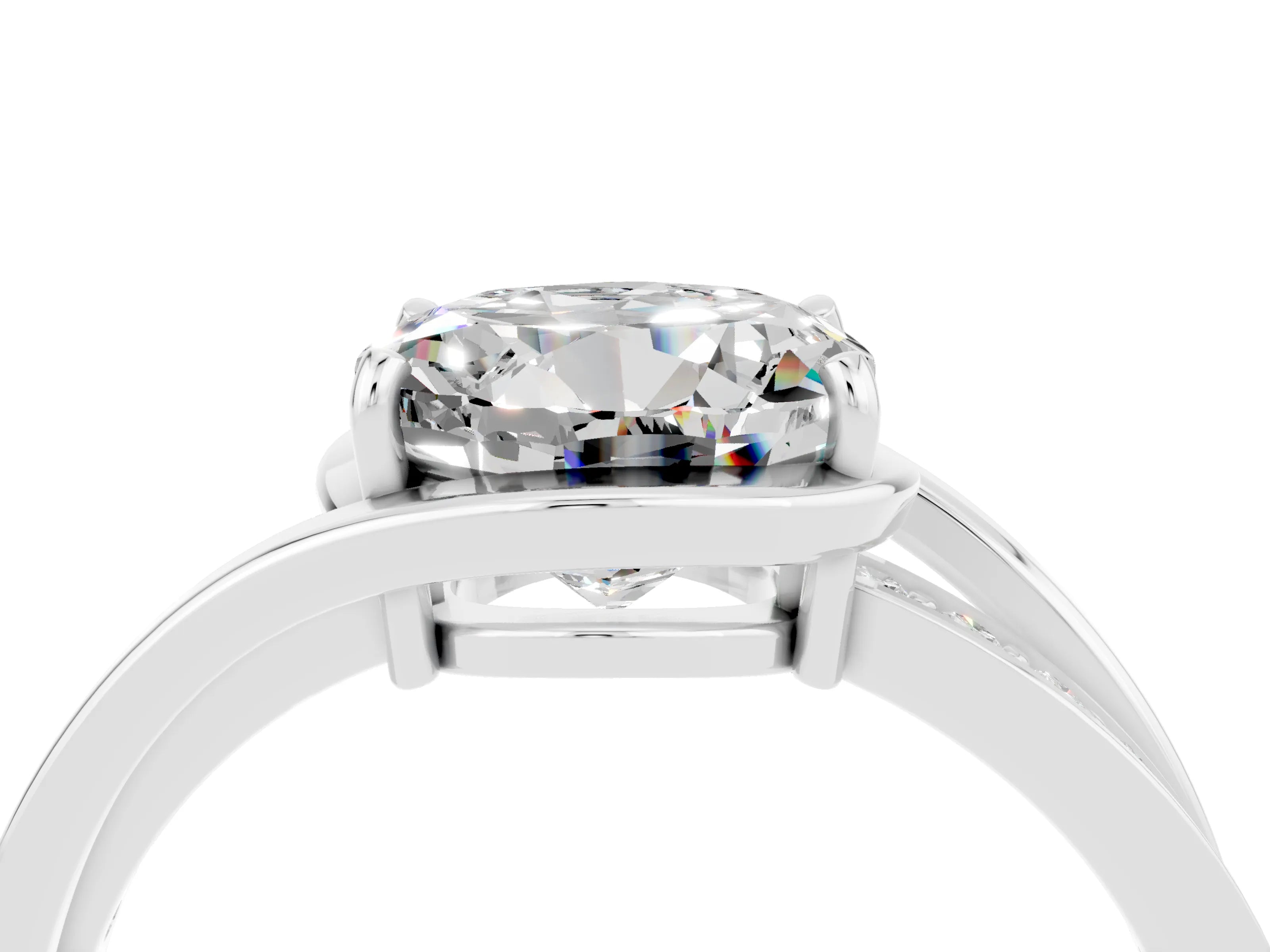 White gold Round Cut Moissanite Solitaire Ring with Split Shank and Prong Setting_4