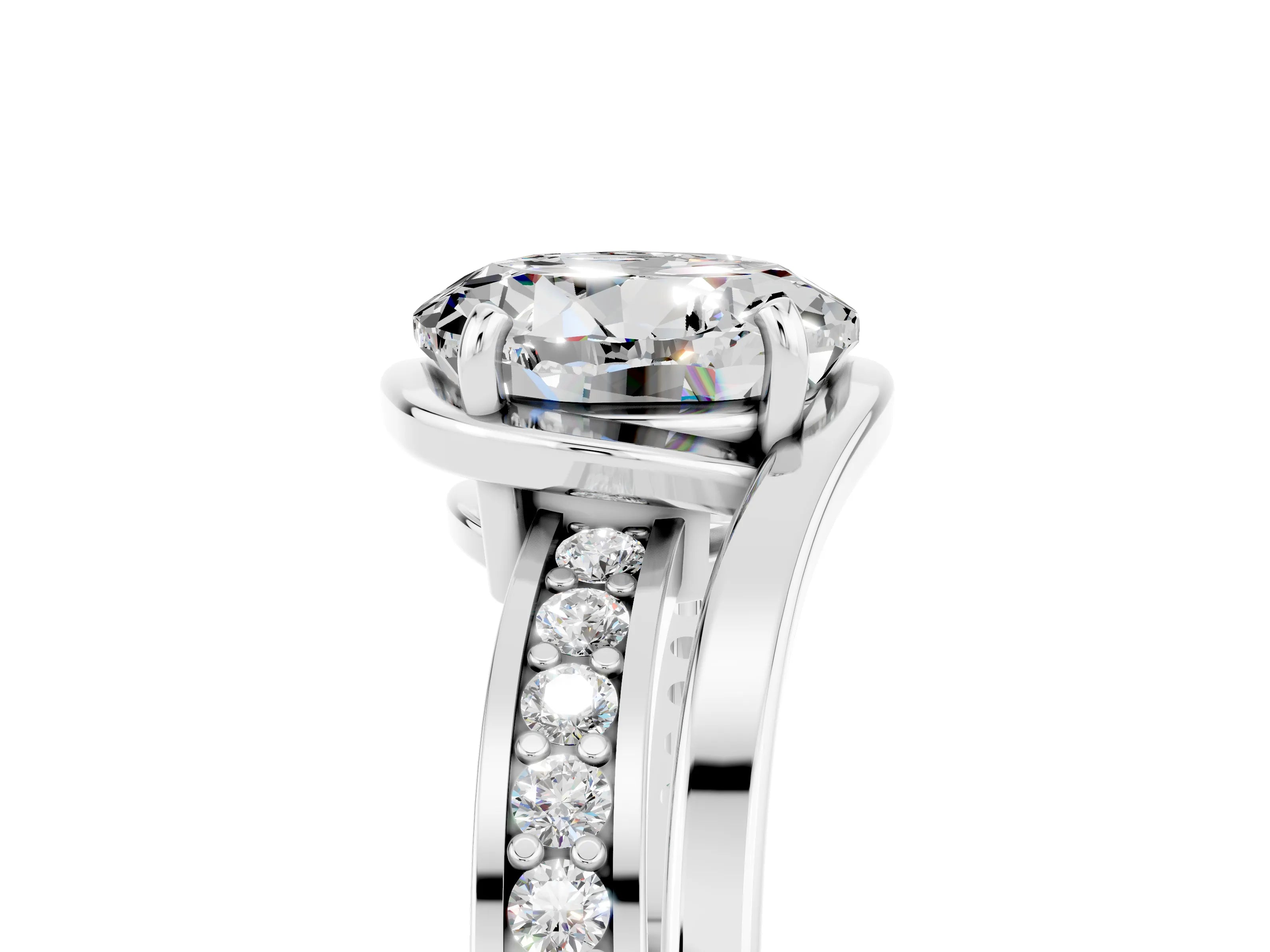 White gold Round Cut Moissanite Solitaire Ring with Split Shank and Prong Setting_5