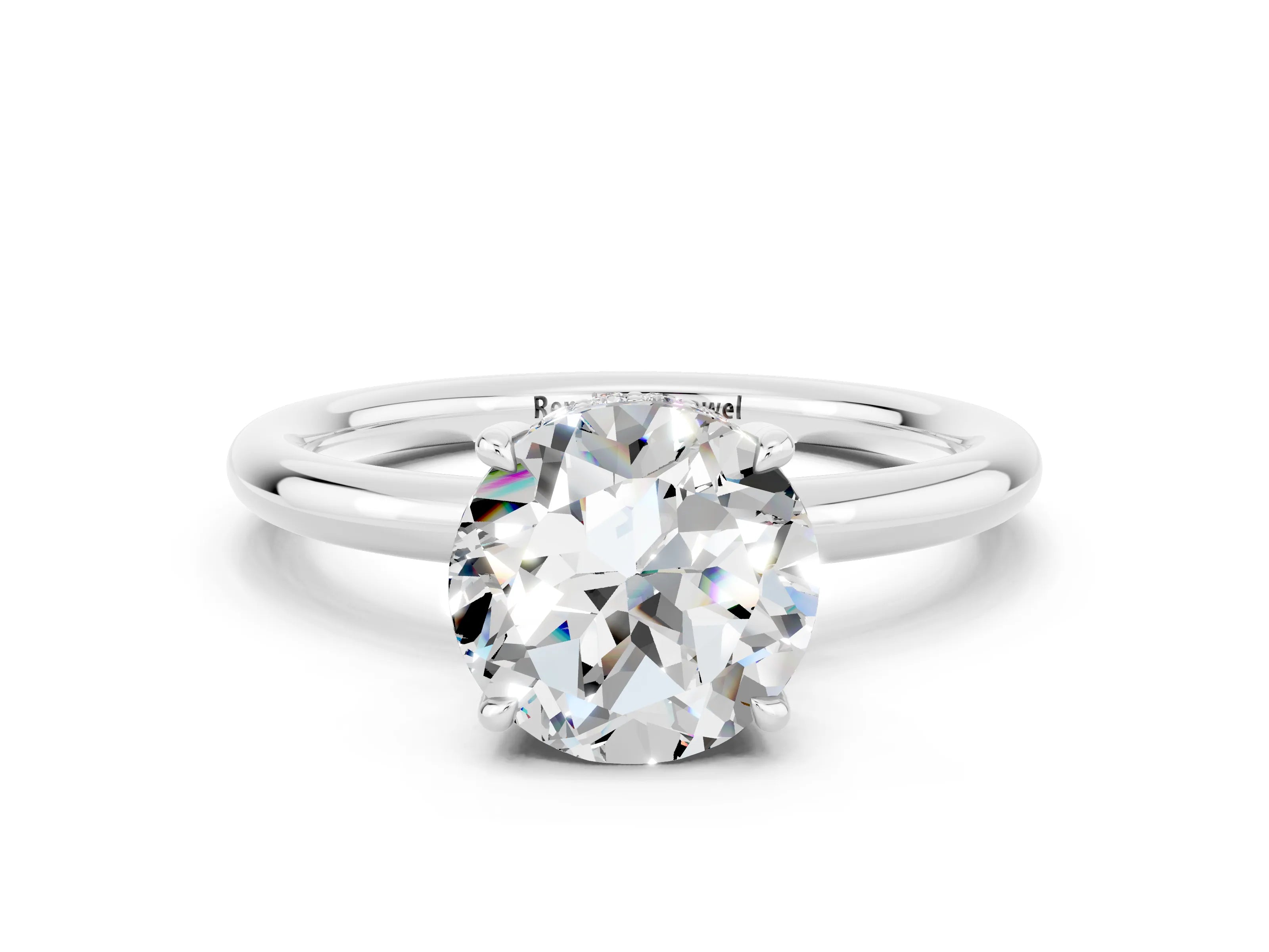 White gold Round Cut Moissanite Solitaire Ring with Thin Band and Four-Prong Setting_12