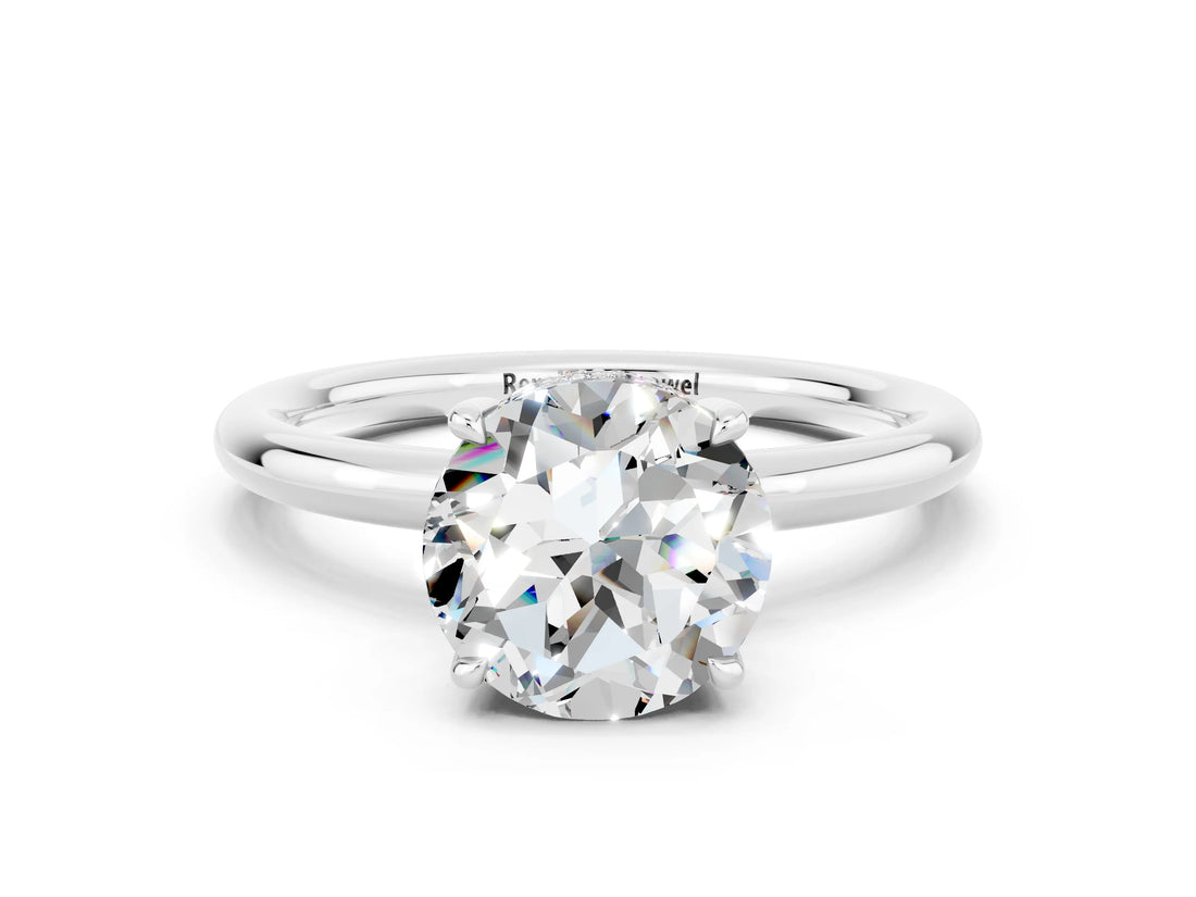 White gold Round Cut Moissanite Solitaire Ring with Thin Band and Four-Prong Setting_12