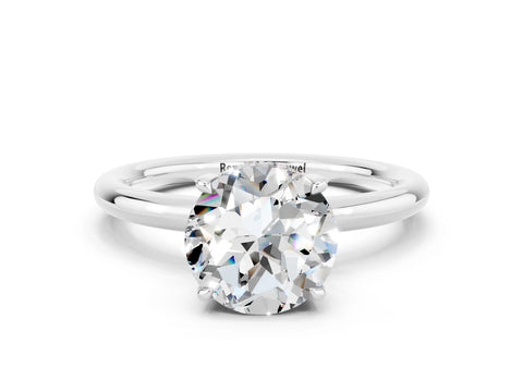 White gold Round Cut Moissanite Solitaire Ring with Thin Band and Four-Prong Setting_12