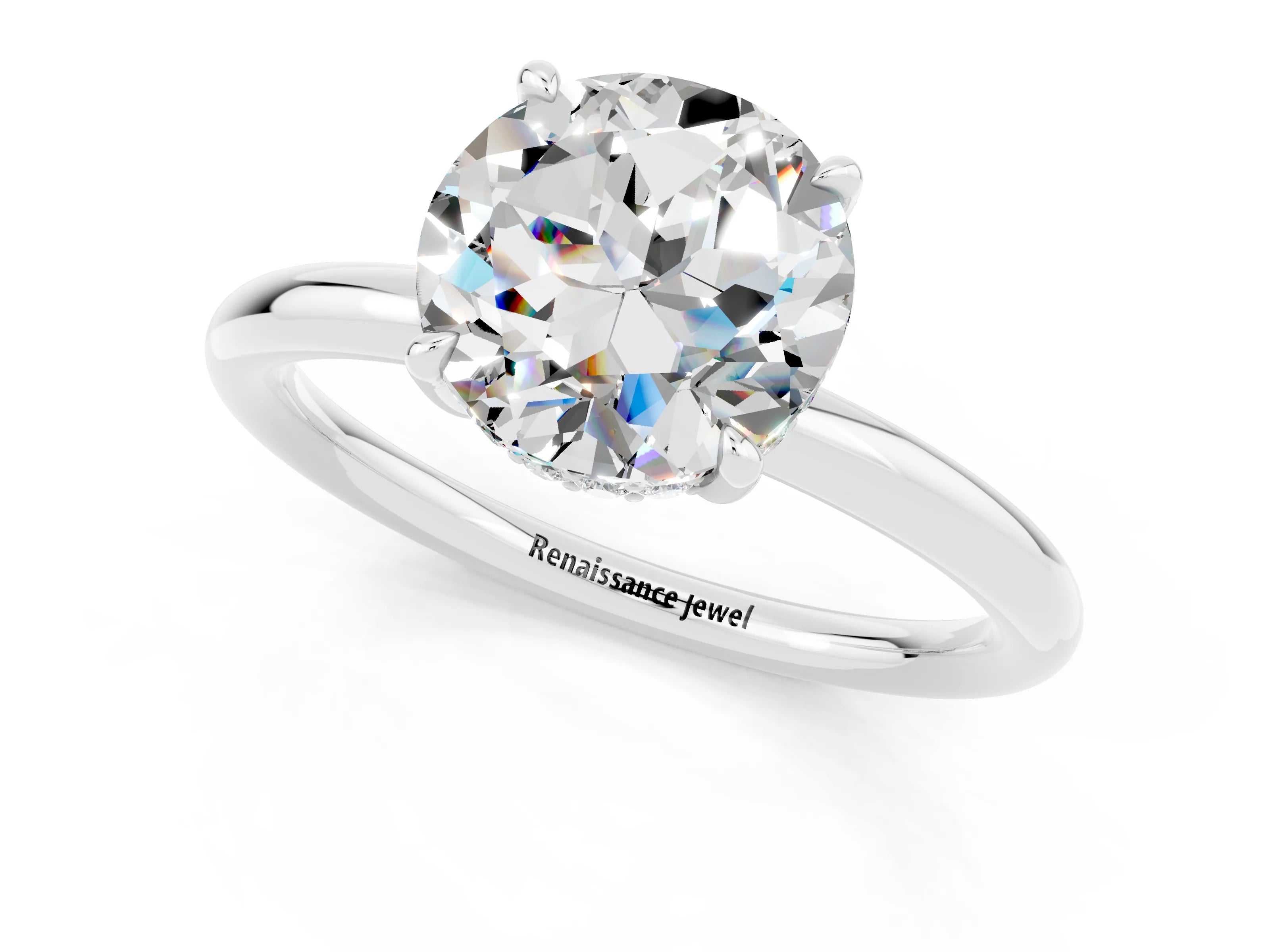 White gold Round Cut Moissanite Solitaire Ring with Thin Band and Four-Prong Setting_13