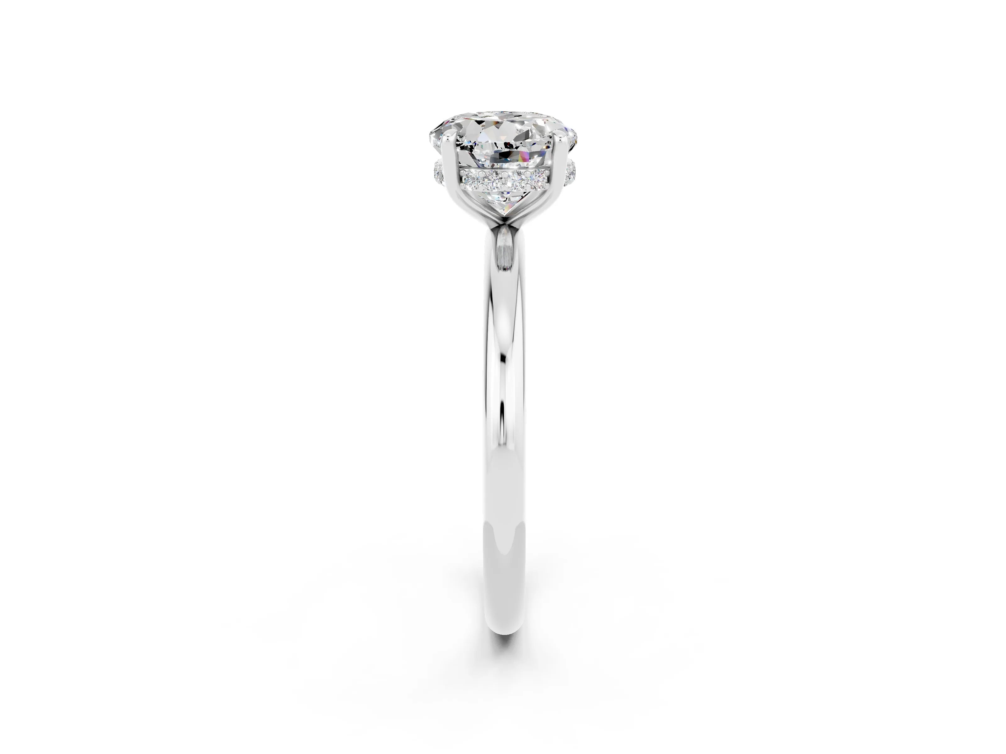 White gold Round Cut Moissanite Solitaire Ring with Thin Band and Four-Prong Setting_14