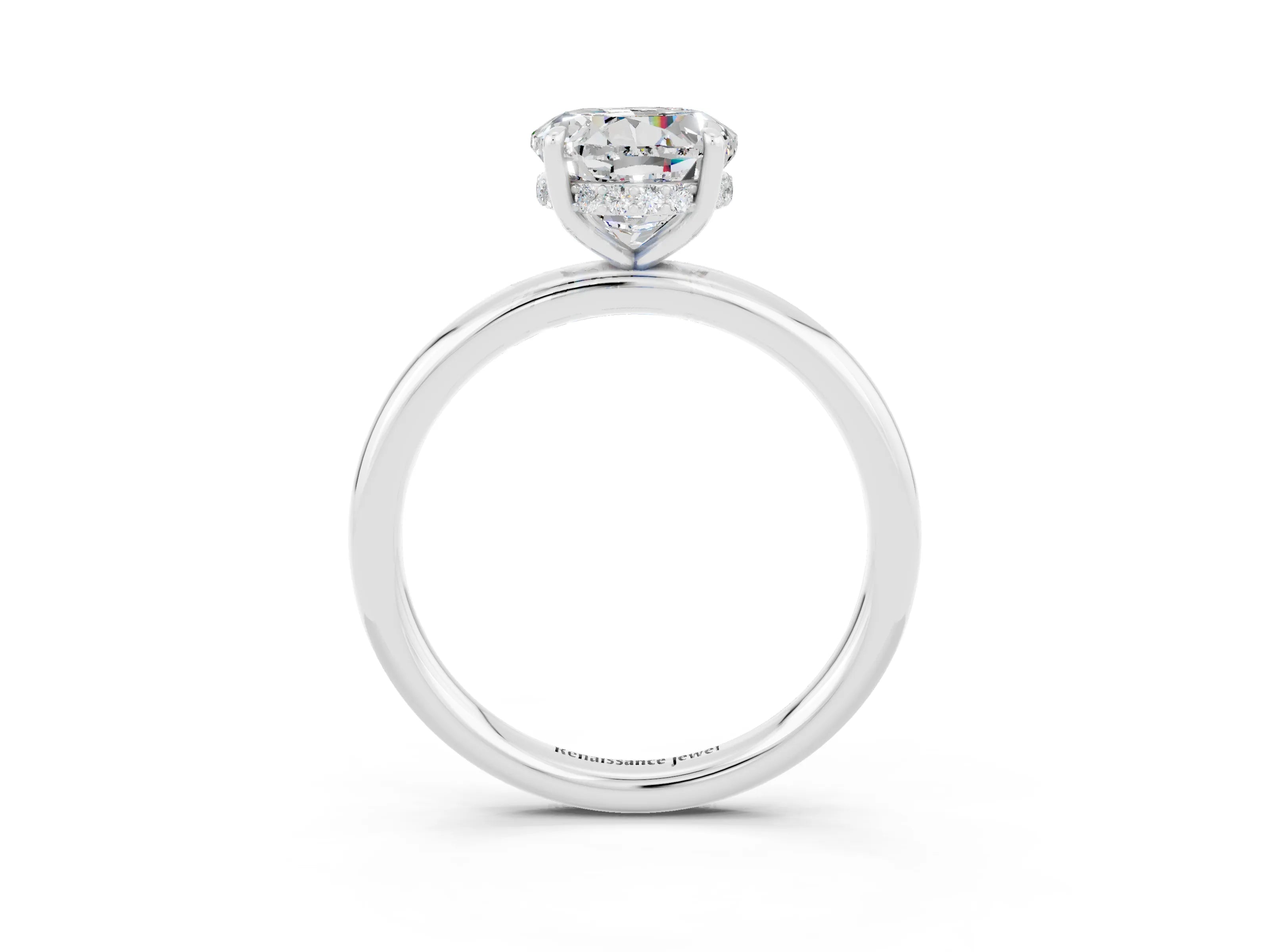 White gold Round Cut Moissanite Solitaire Ring with Thin Band and Four-Prong Setting_15