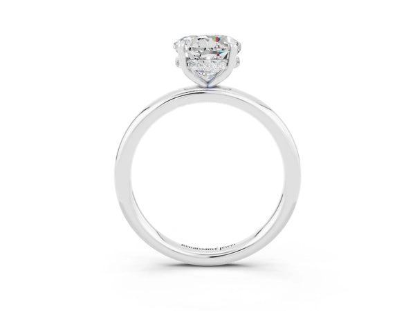 Silver Round Cut Moissanite Solitaire Ring with Thin Band and Four-Prong Setting