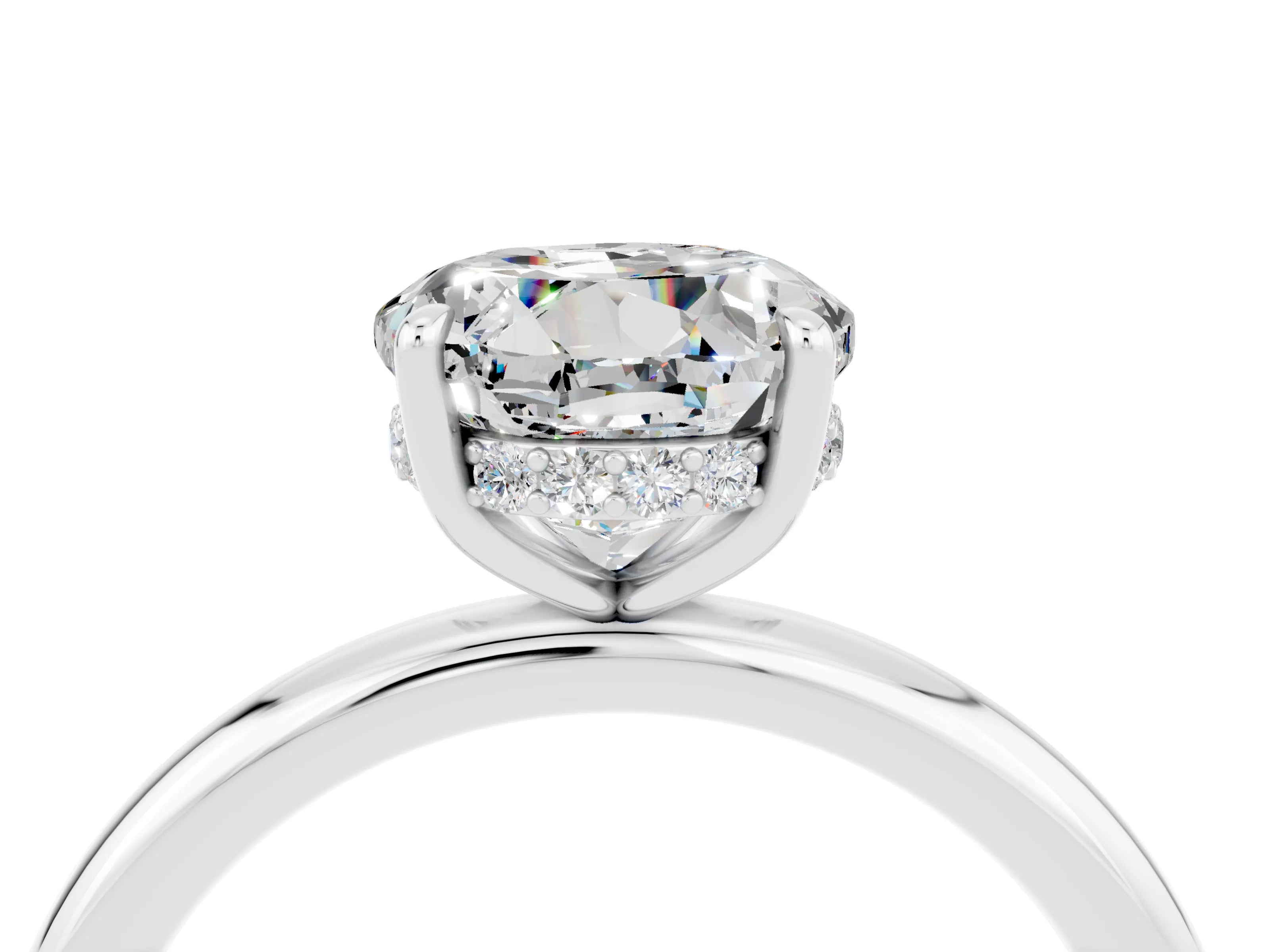 White gold Round Cut Moissanite Solitaire Ring with Thin Band and Four-Prong Setting_16