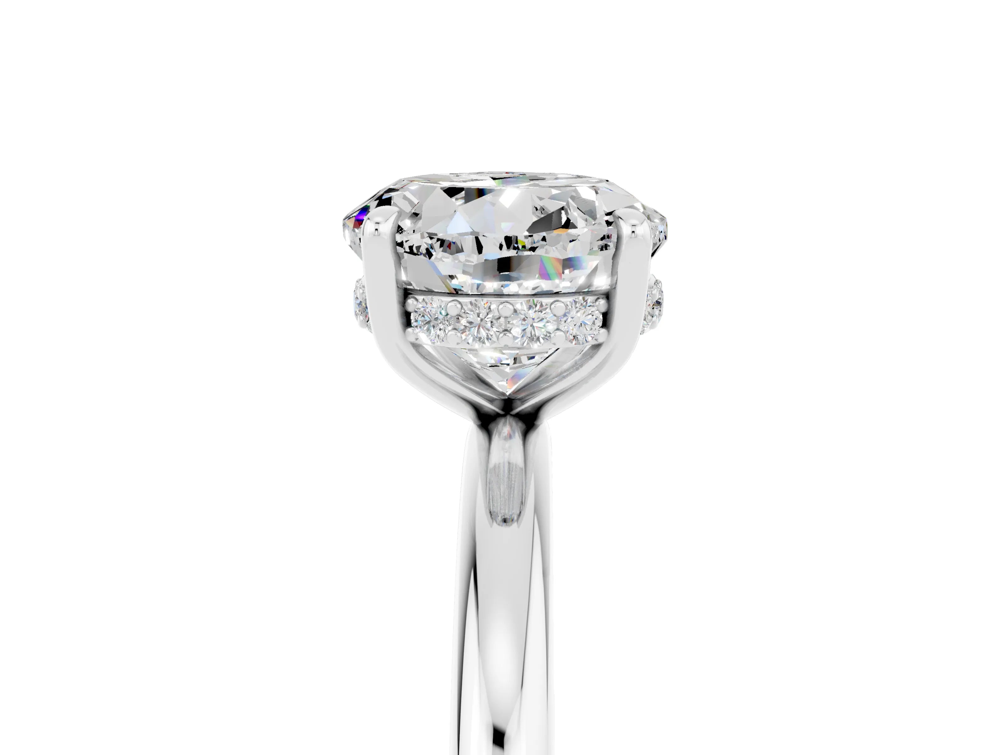 White gold Round Cut Moissanite Solitaire Ring with Thin Band and Four-Prong Setting_17