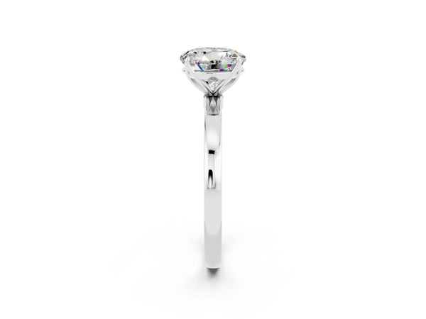 Platinum Round Cut Moissanite Solitaire Ring with Thin Band and Prong Setting