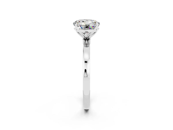 White gold Round Cut Moissanite Solitaire Ring with Thin Band and Prong Setting