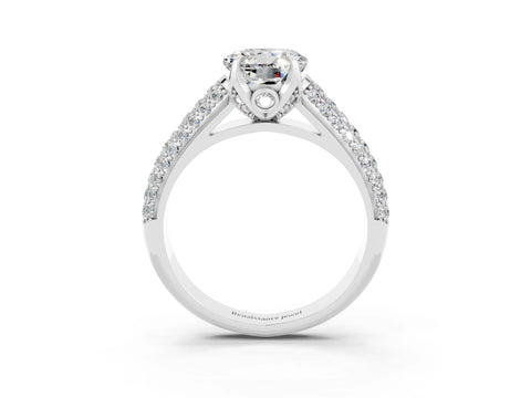 White gold Round Cut Moissanite Solitaire Ring with Three-Row Pavé Band and Four-Prong Setting_15