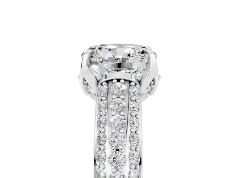 White gold Round Cut Moissanite Solitaire Ring with Three-Row Pavé Band and Four-Prong Setting_17