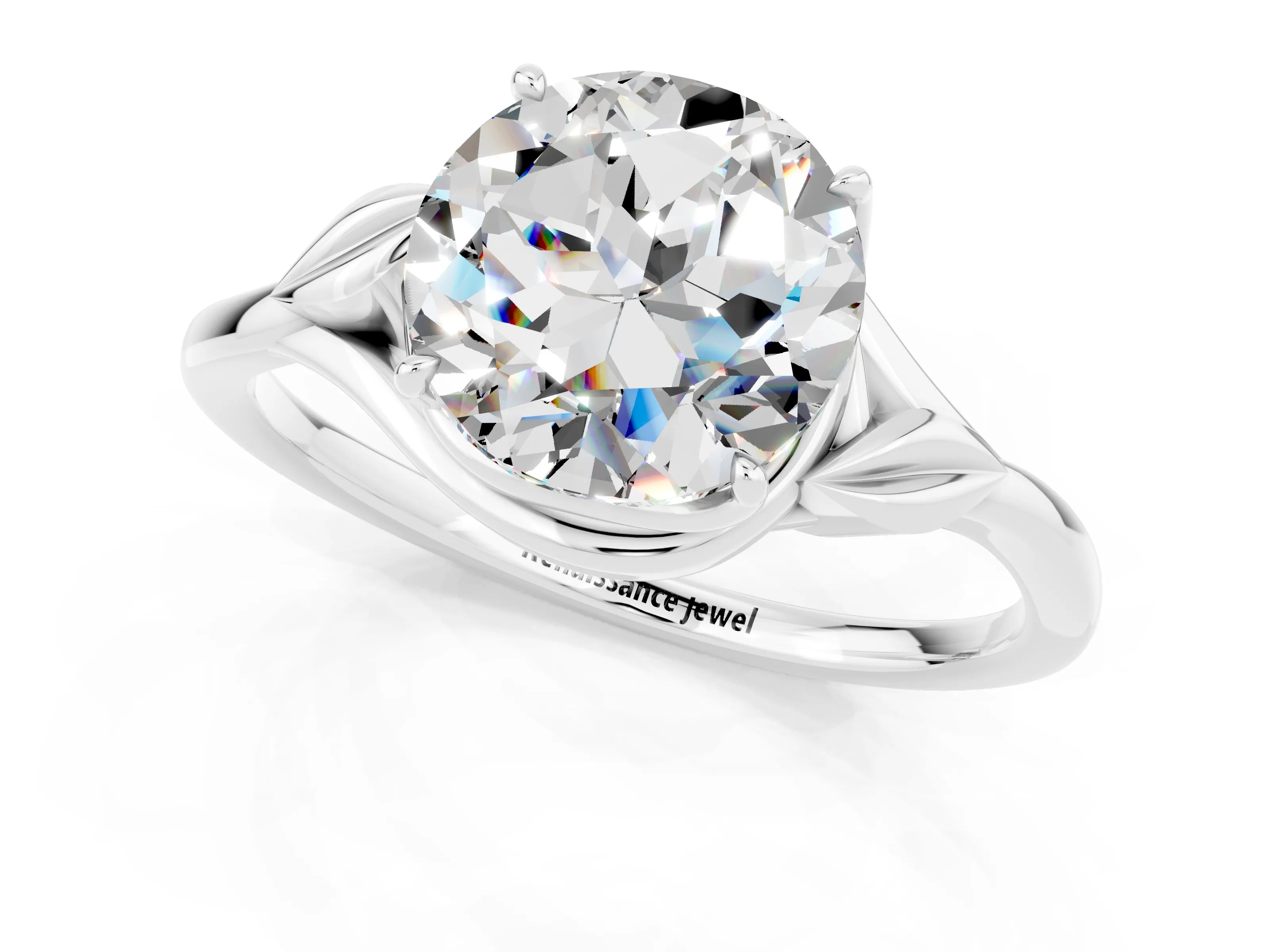 White gold Round Cut Moissanite Solitaire Ring with Twist Band and Four-Prong Setting_13