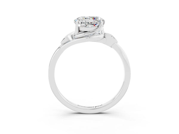 Silver Round Cut Moissanite Solitaire Ring with Twist Band and Four-Prong Setting