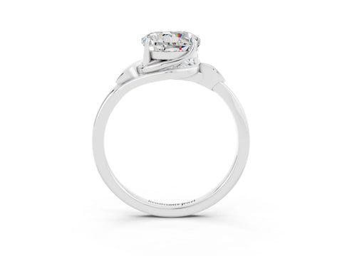 White gold Round Cut Moissanite Solitaire Ring with Twist Band and Four-Prong Setting_15