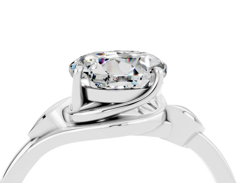 White gold Round Cut Moissanite Solitaire Ring with Twist Band and Four-Prong Setting_16