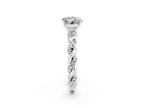 White gold Round Cut Moissanite Solitaire Ring with Twisted Band and Pavé Accents_2