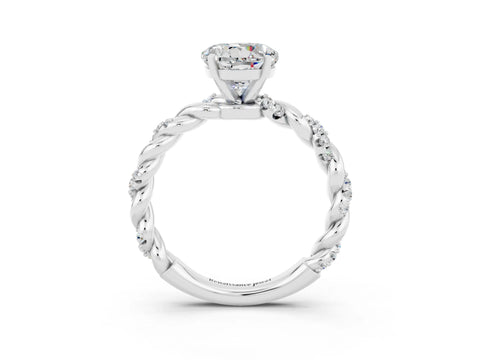 White gold Round Cut Moissanite Solitaire Ring with Twisted Band and Pavé Accents_3