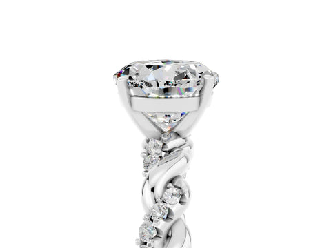 White gold Round Cut Moissanite Solitaire Ring with Twisted Band and Pavé Accents_5