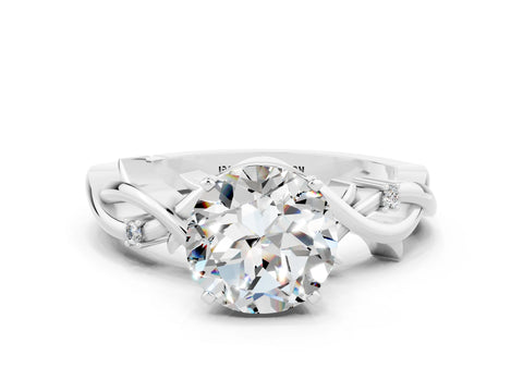 White gold Round Cut Moissanite Solitaire Ring with Twisted Band and Prong Setting_12