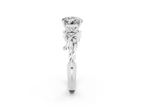 White gold Round Cut Moissanite Solitaire Ring with Twisted Band and Prong Setting_14