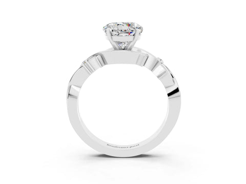 White gold Round Cut Moissanite Solitaire Ring with Twisted Band and Prong Setting_3