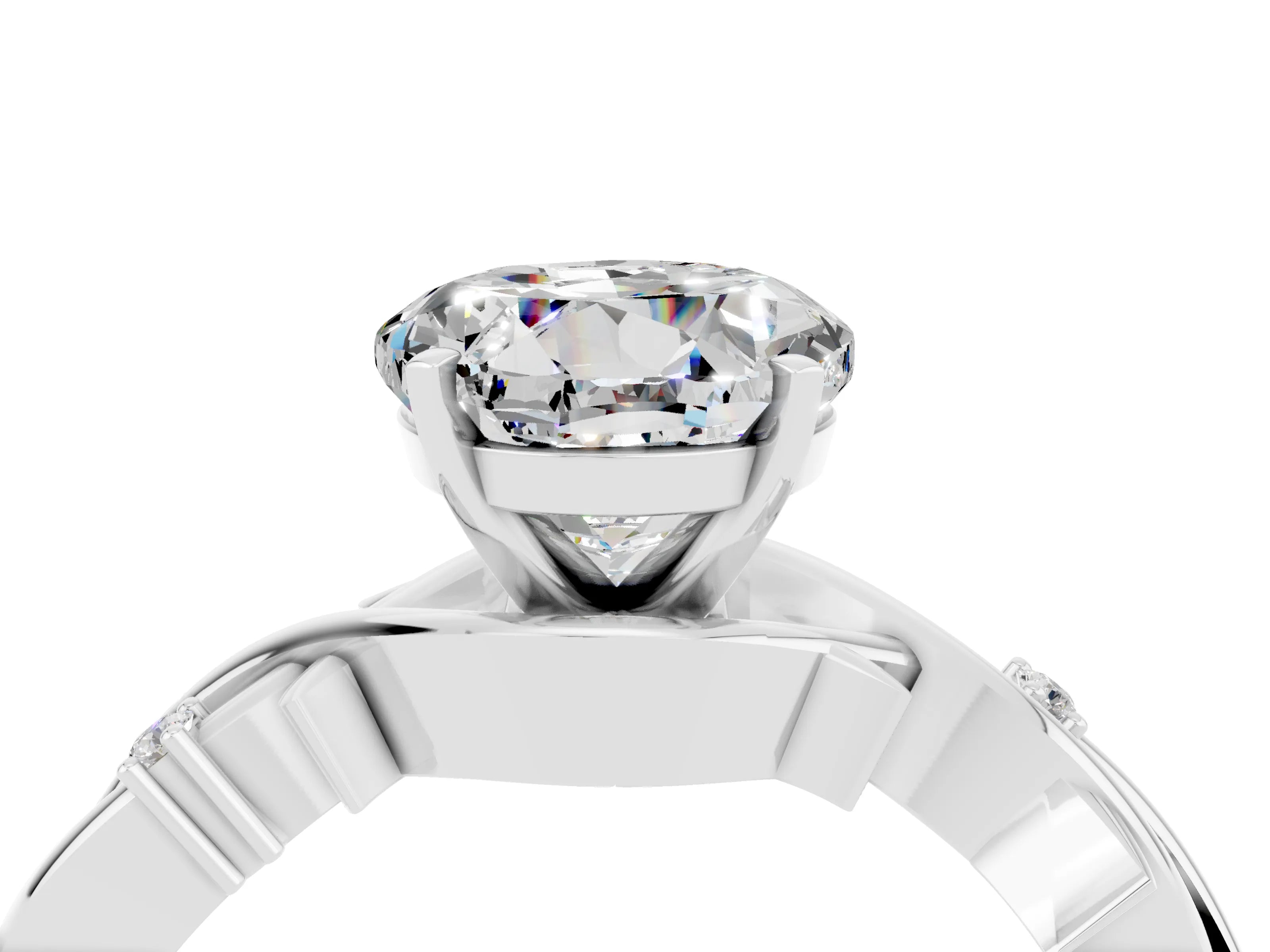 White gold Round Cut Moissanite Solitaire Ring with Twisted Band and Prong Setting_4