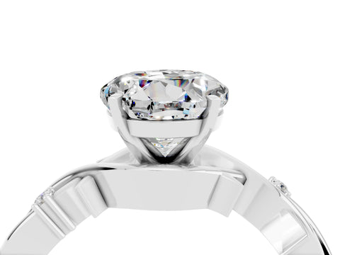 White gold Round Cut Moissanite Solitaire Ring with Twisted Band and Prong Setting_4