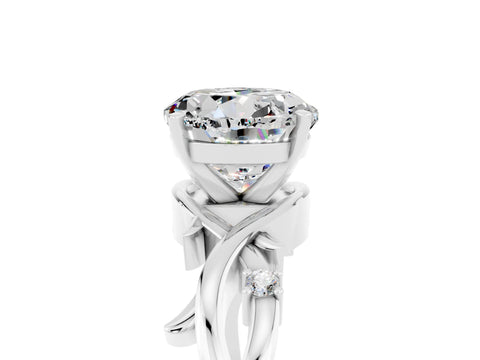 White gold Round Cut Moissanite Solitaire Ring with Twisted Band and Prong Setting_5