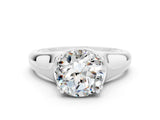 White gold Round Cut Moissanite Solitaire Ring with Wide Band and Prong Setting