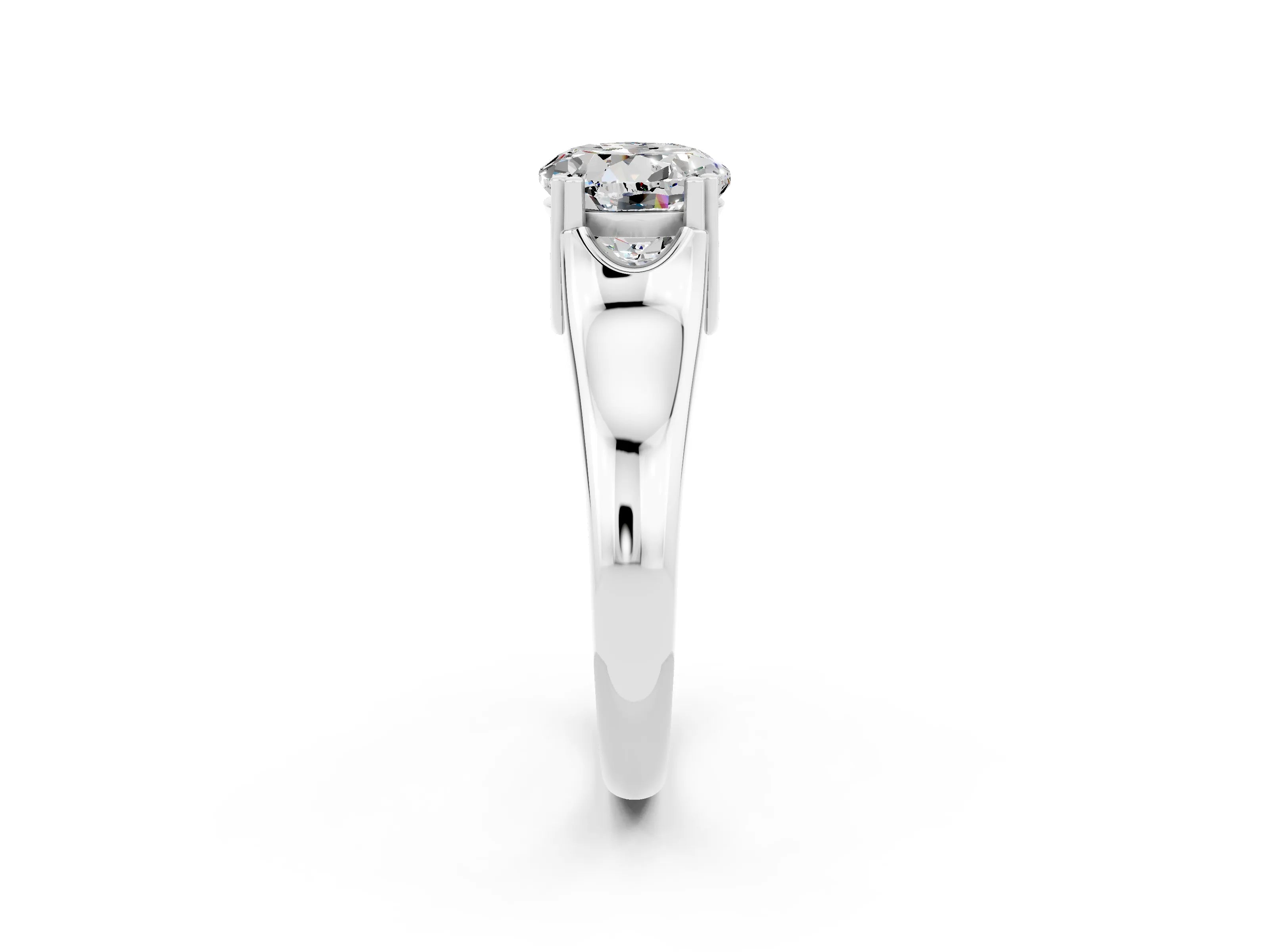 White gold Round Cut Moissanite Solitaire Ring with Wide Band and Prong Setting_2