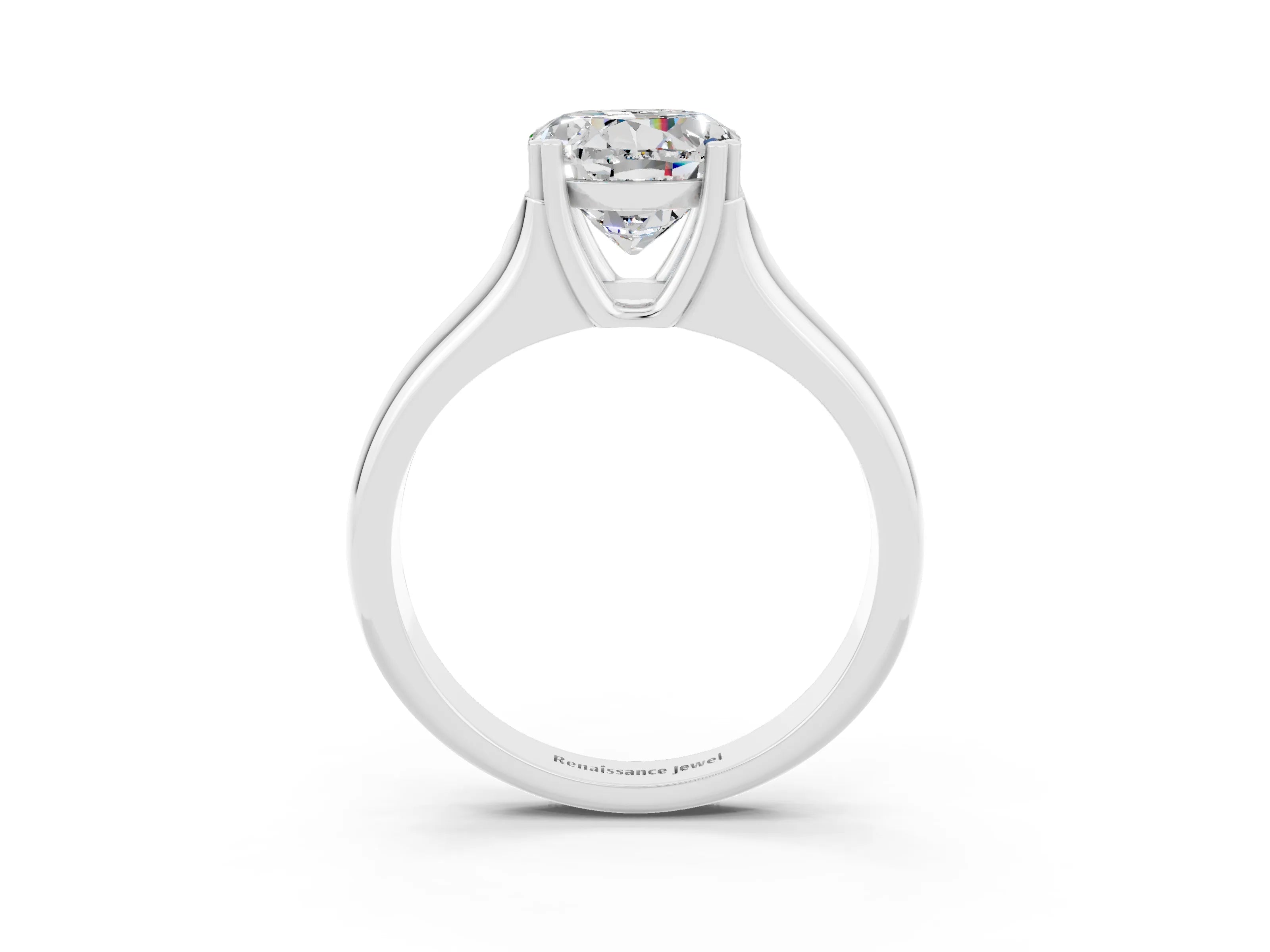White gold Round Cut Moissanite Solitaire Ring with Wide Band and Prong Setting_3
