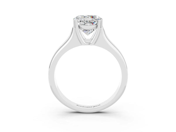 Silver Round Cut Moissanite Solitaire Ring with Wide Band and Prong Setting