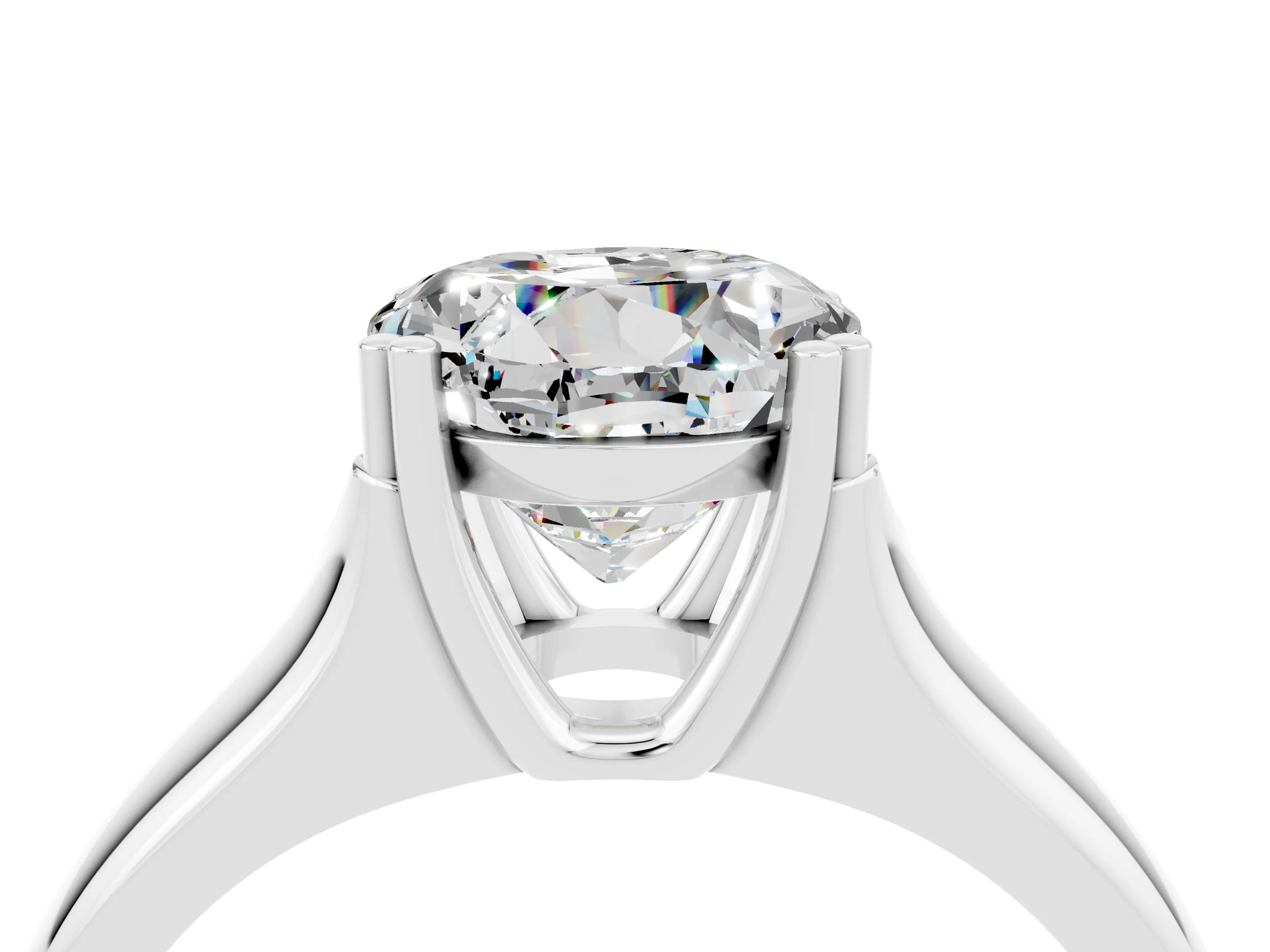 White gold Round Cut Moissanite Solitaire Ring with Wide Band and Prong Setting_4