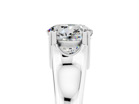 White gold Round Cut Moissanite Solitaire Ring with Wide Band and Prong Setting_5