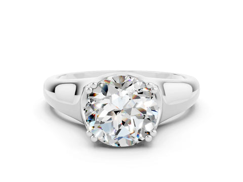 White gold Round Cut Moissanite Solitaire Ring with Wide Band and Prong Setting