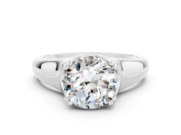 White gold Round Cut Moissanite Solitaire Ring with Wide Band and Prong Setting
